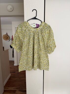 J.Crew Yellow and Green Floral Pintuck Top